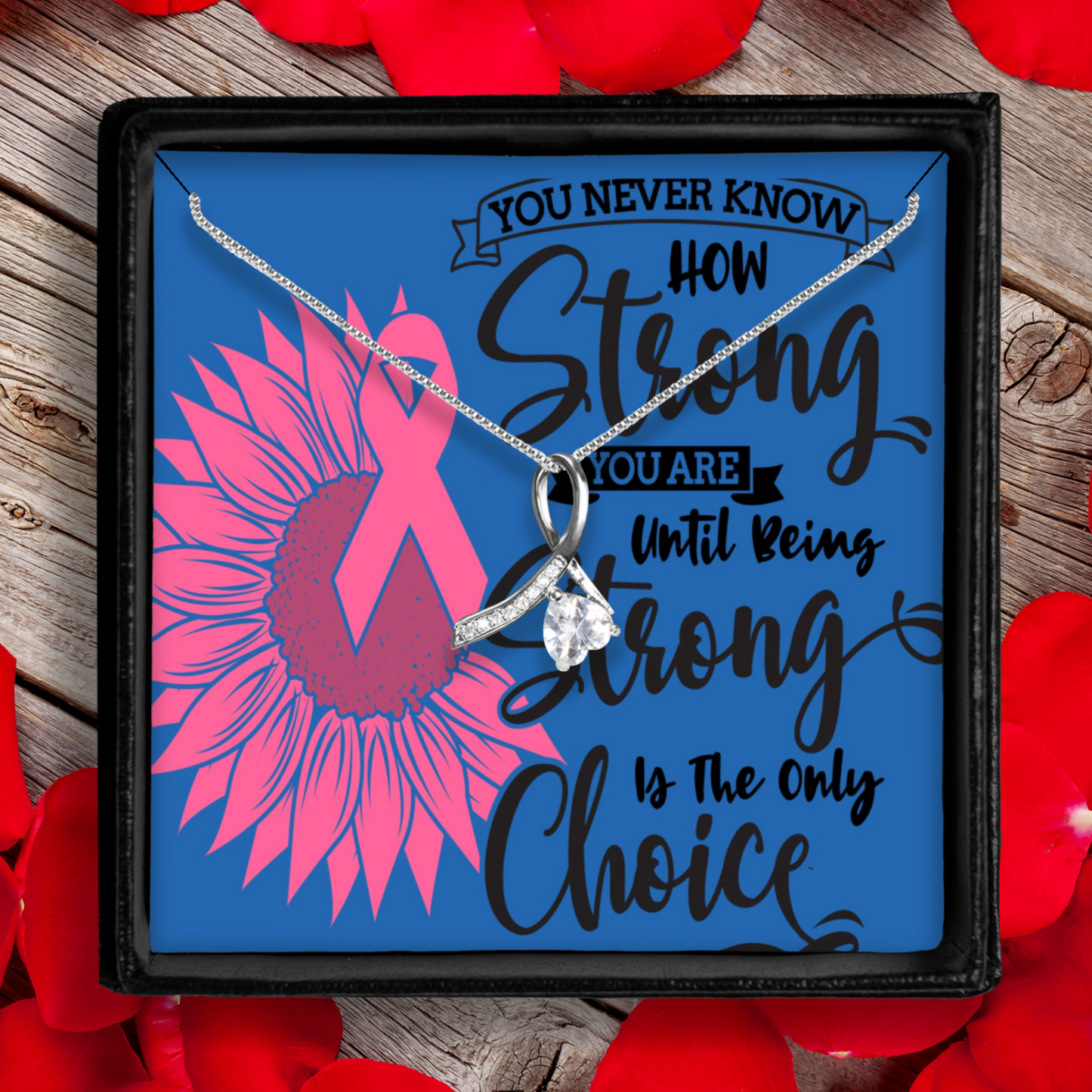 Enchanting Ribbon Necklace With Message Card For Breast Cancer Awareness