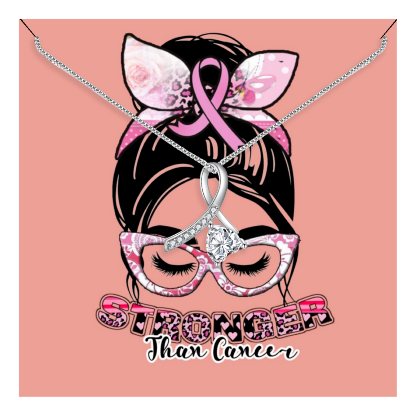 Enchanting Ribbon Necklace With Message Card For Breast Cancer Awareness