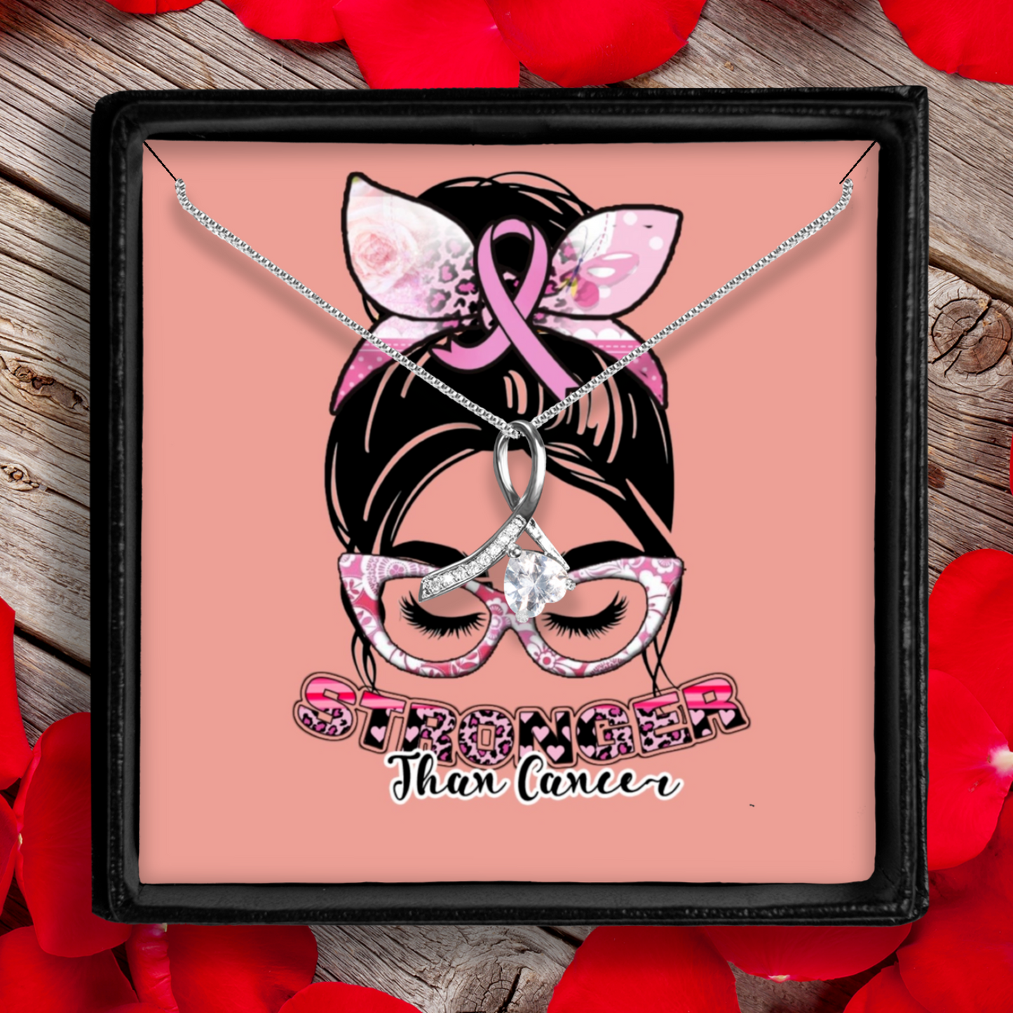 Enchanting Ribbon Necklace With Message Card For Breast Cancer Awareness