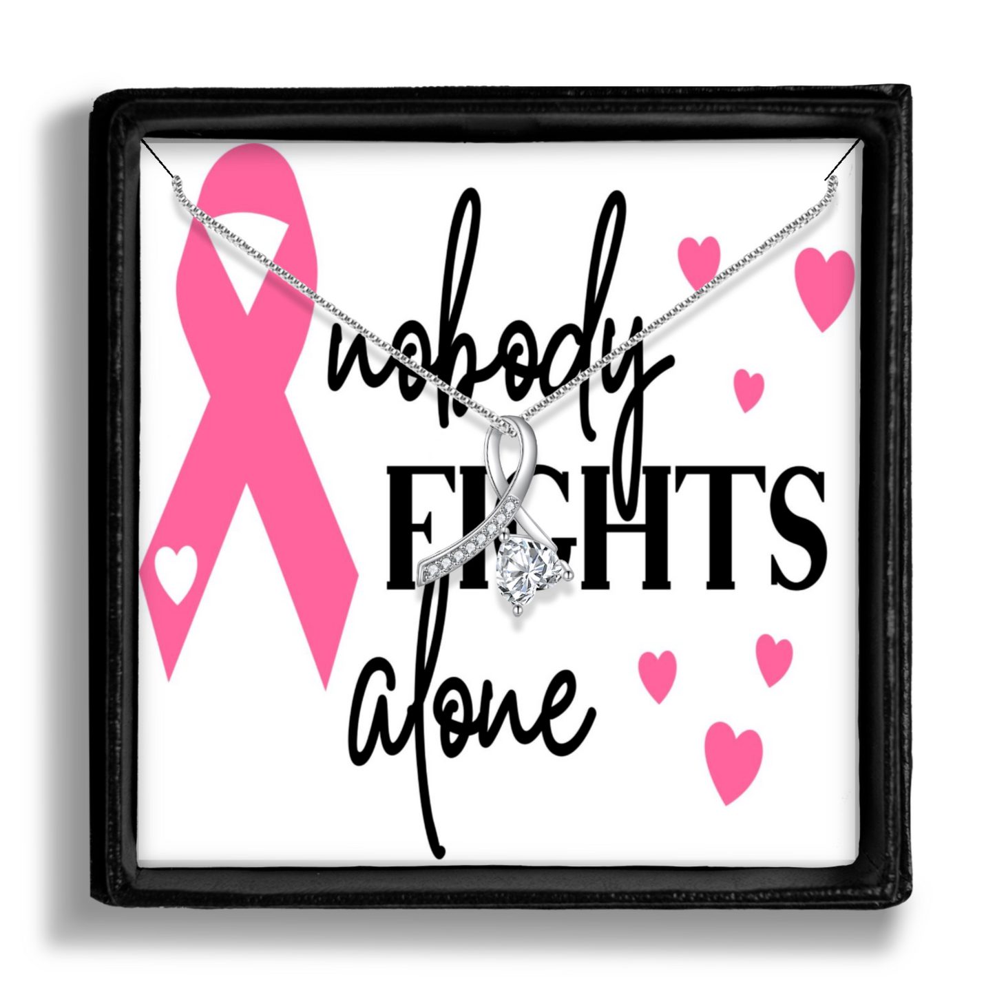 Enchanting Ribbon Necklace With Message Card For Breast Cancer Awareness