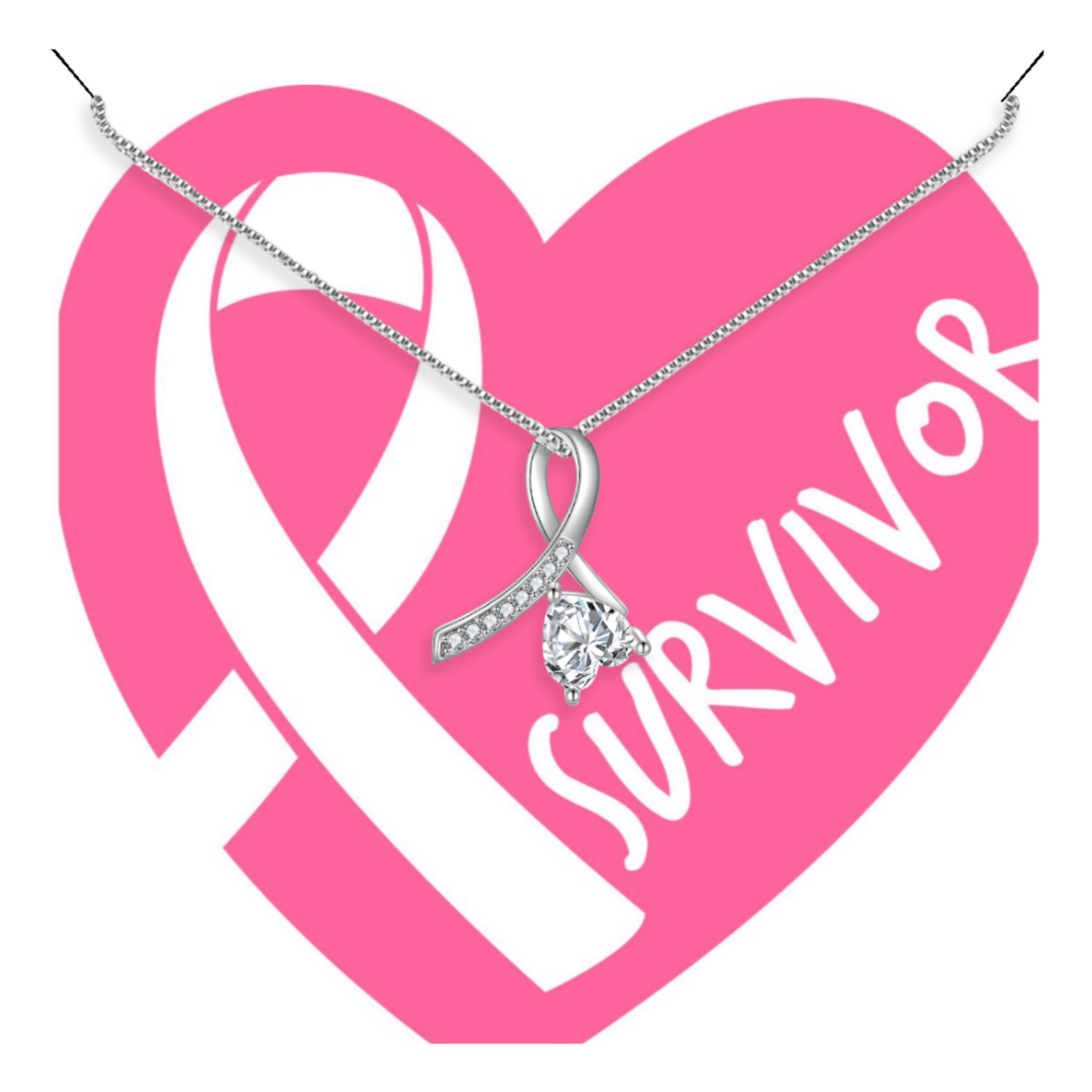 Enchanting Ribbon Necklace With Message Card For Breast Cancer Survivor